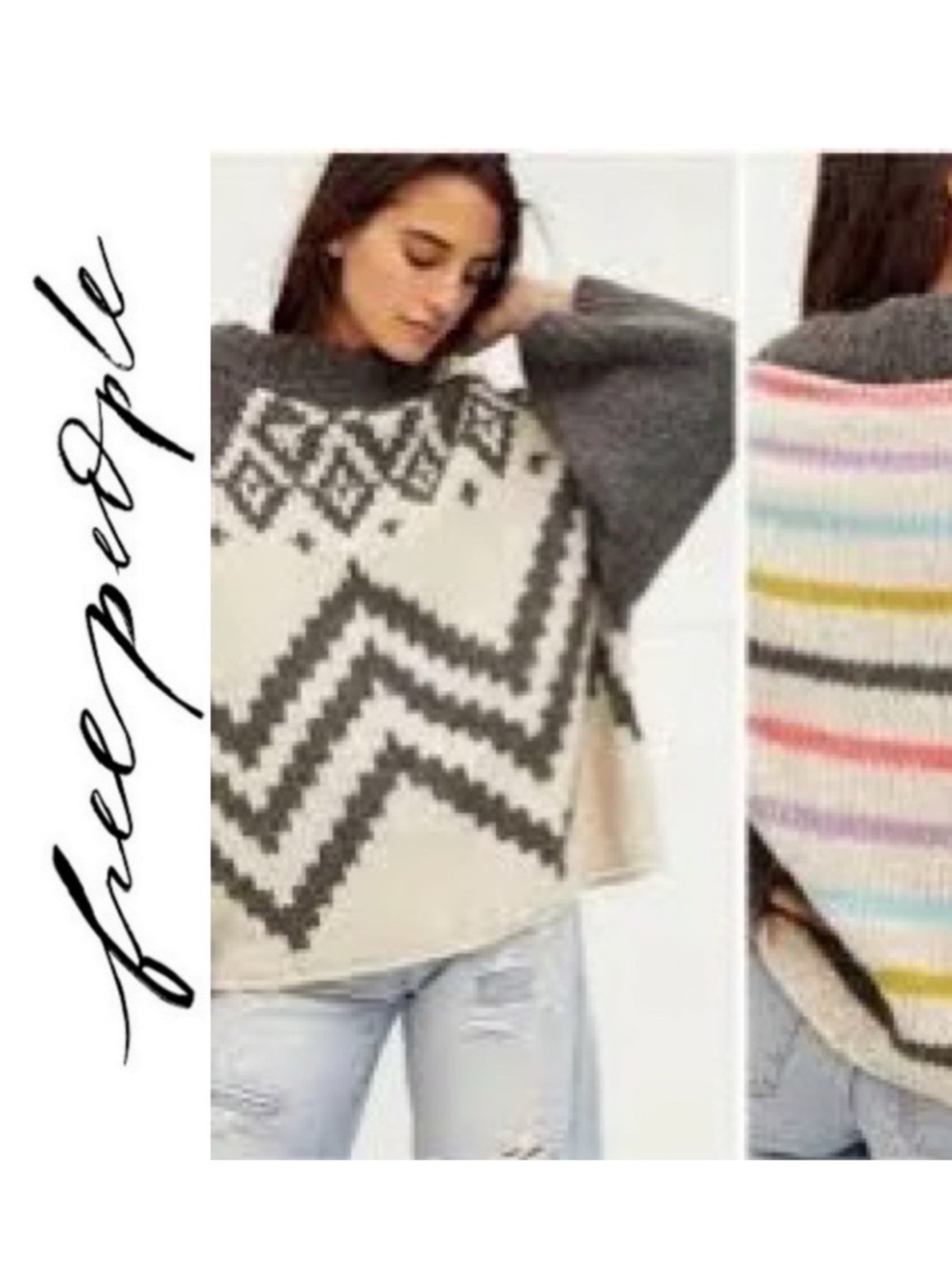 Free People Nordic Rainbow Striped Wool, Alpaca Blend Oversized Sweater SM